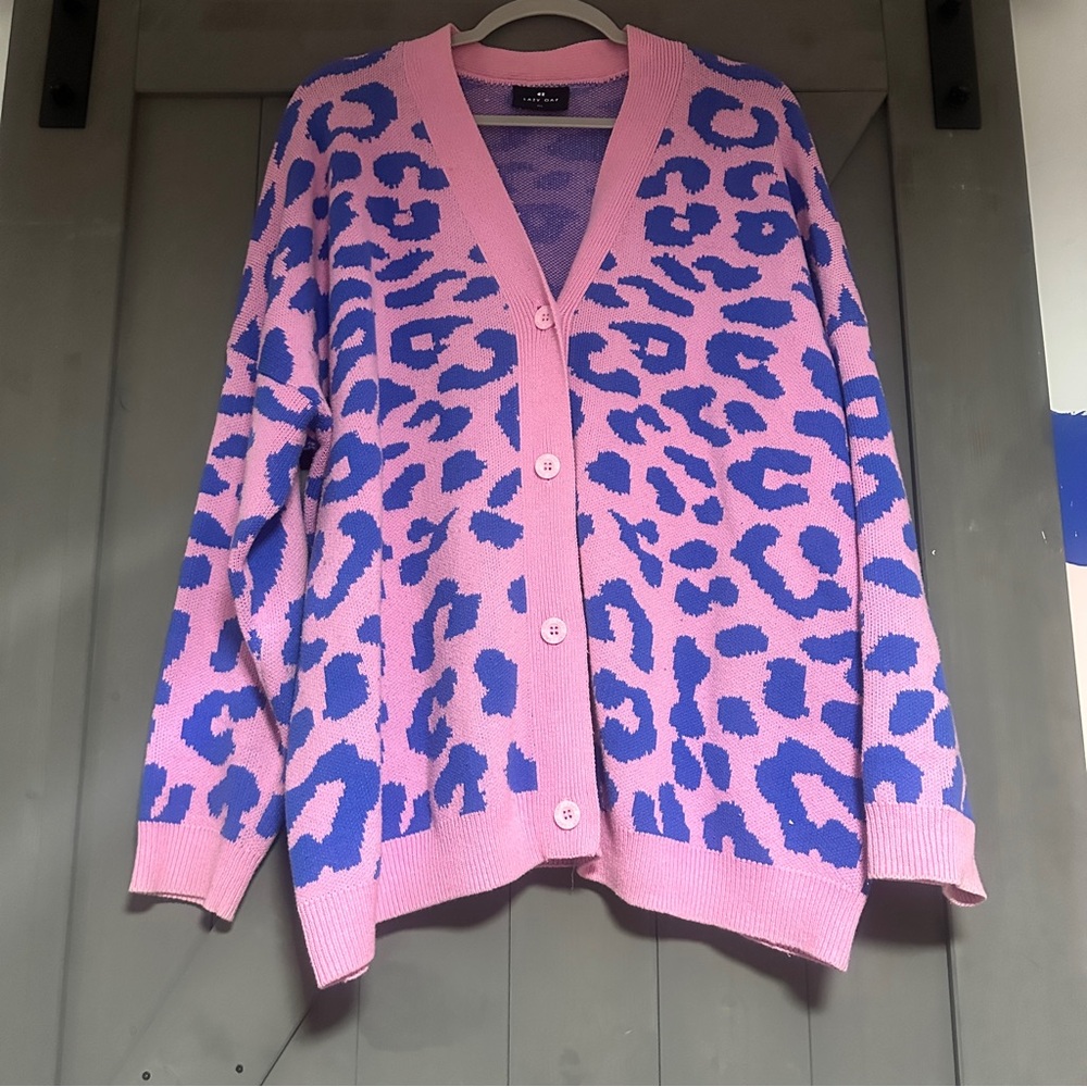 Lazy Oaf Pink and Blue Animal Print Cardigan